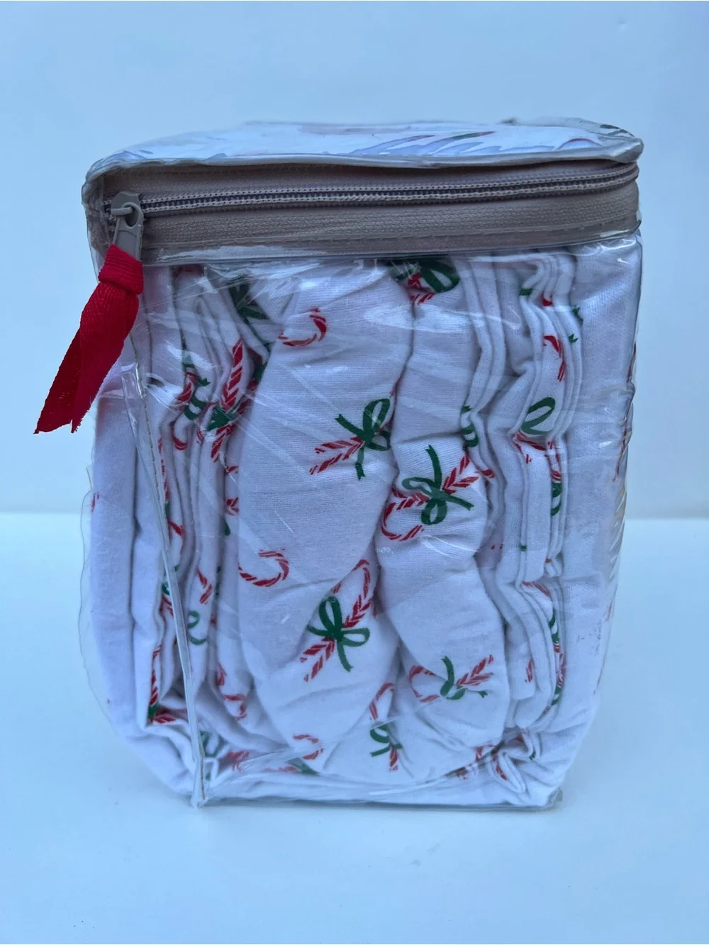 Martha Stewart Candy Cane Print Flannel Sheet Set - White, Red, Green